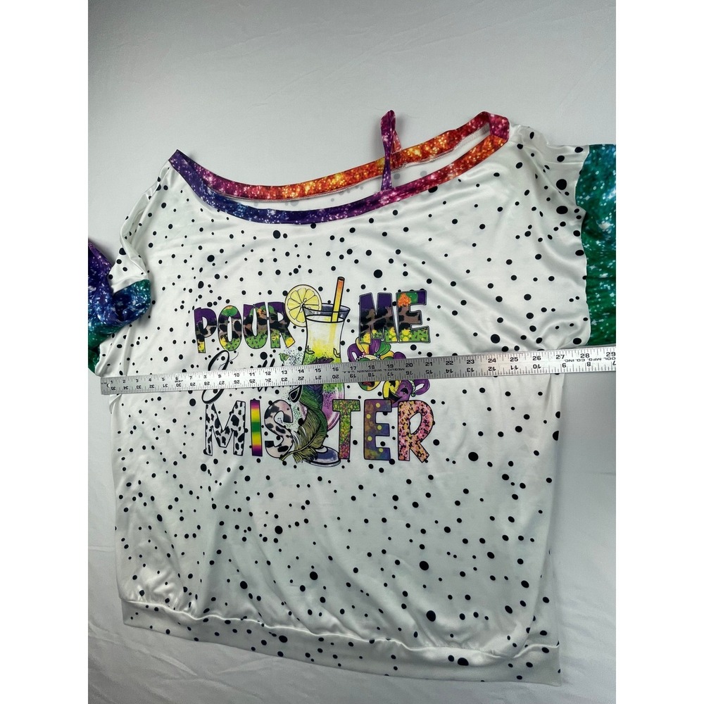 Womens Plus SZ 5X Off Shoulder Pour Me Something Mister Mardi Gras blouse 00805 - Picture 5 of 6